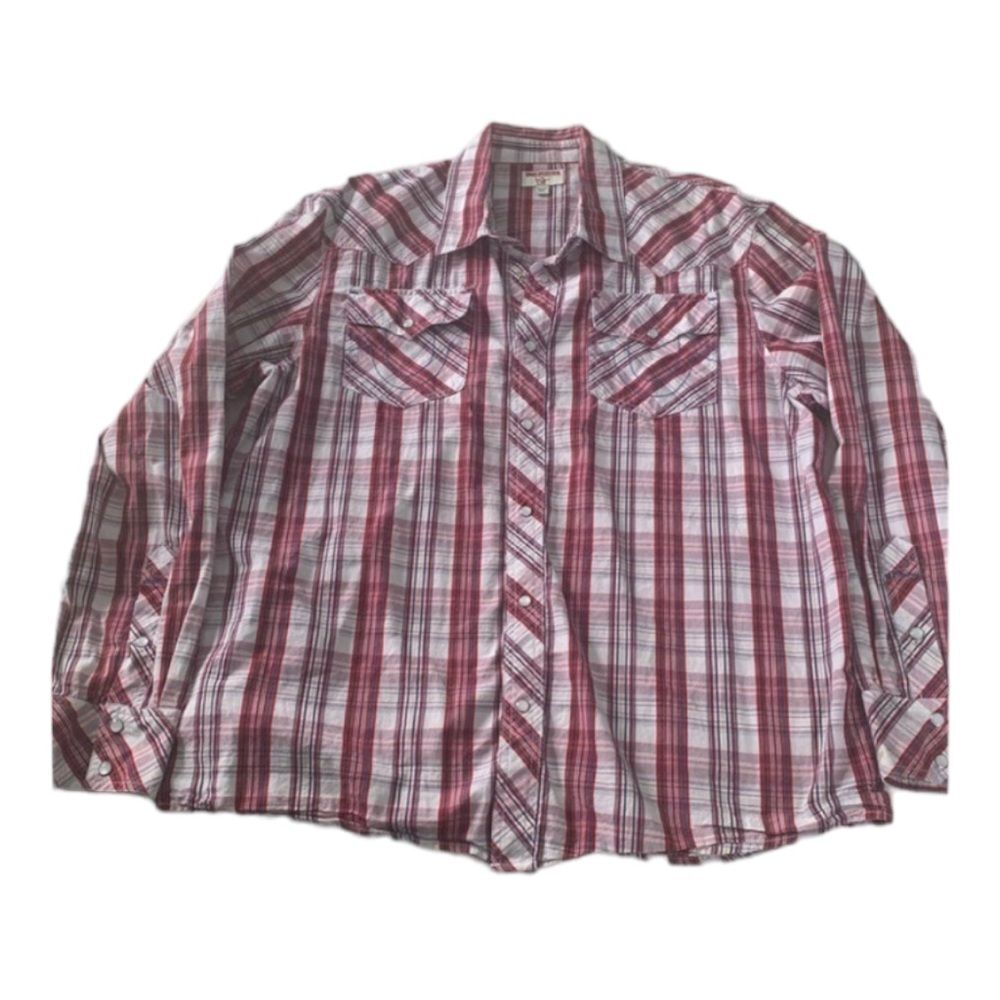 True Religion Red White & Blue Long Sleeve Plaid Button Up Size 2XL